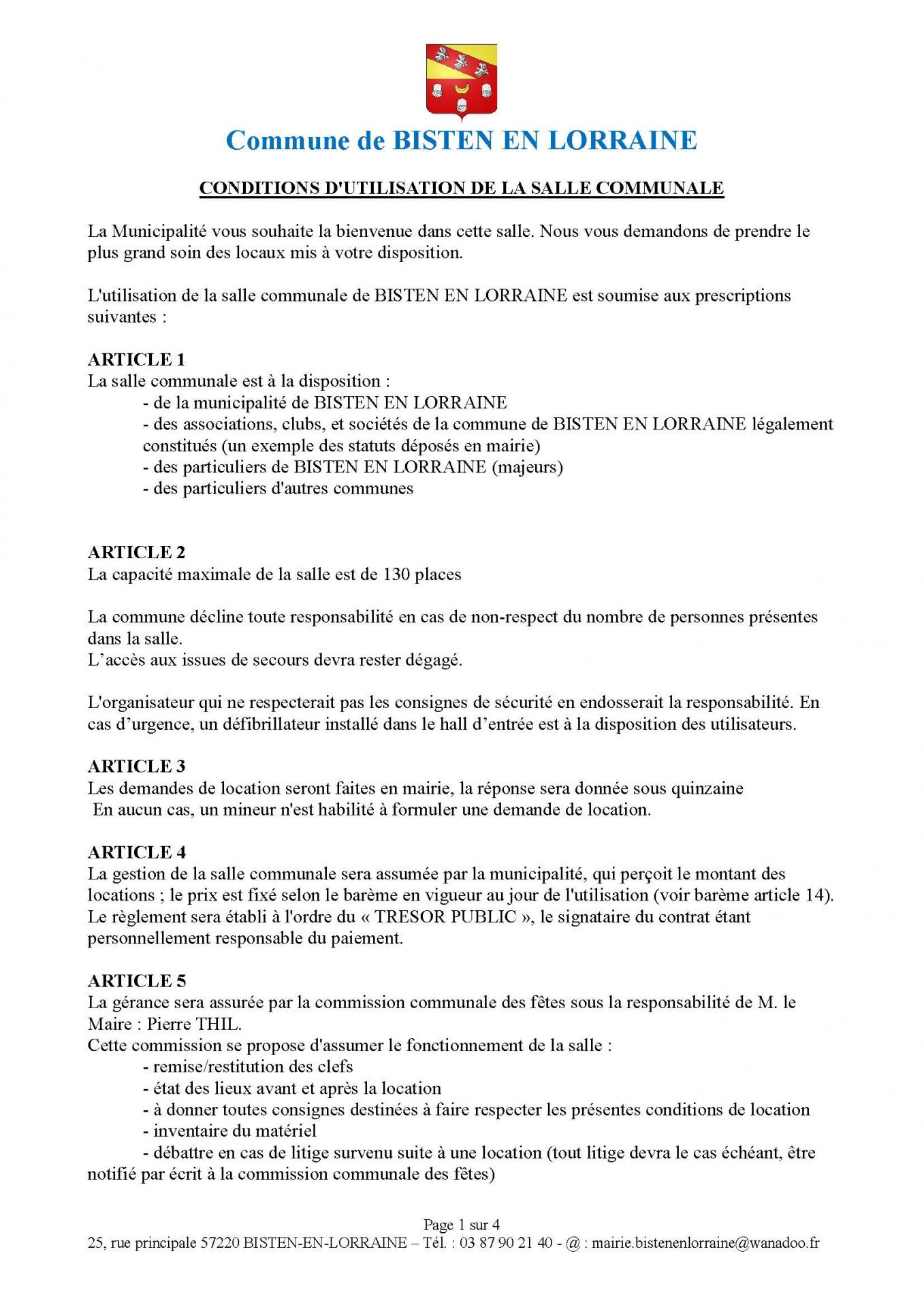 Conditions d utilisation de la salle communale page 1