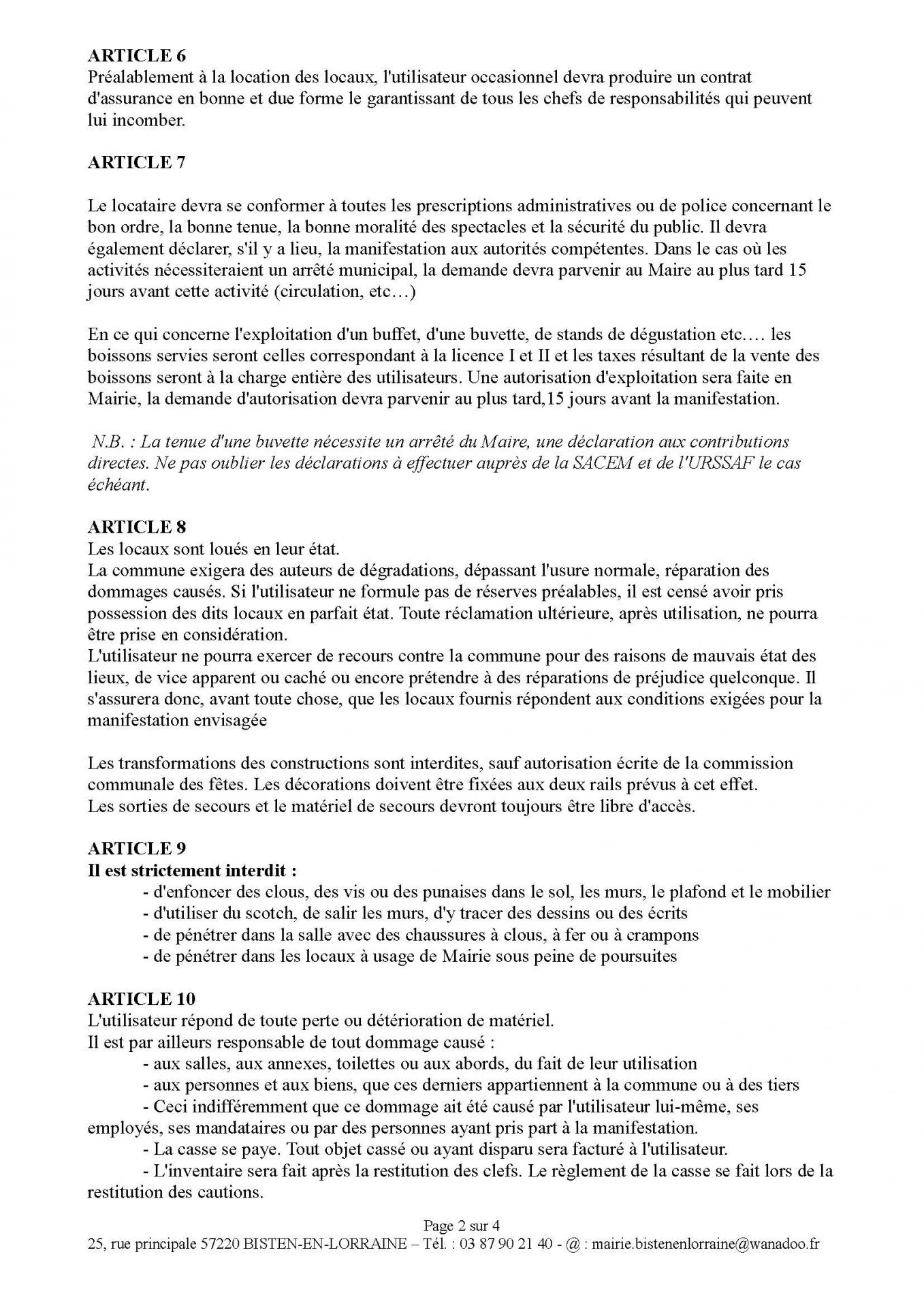 Conditions d utilisation de la salle communale page 2