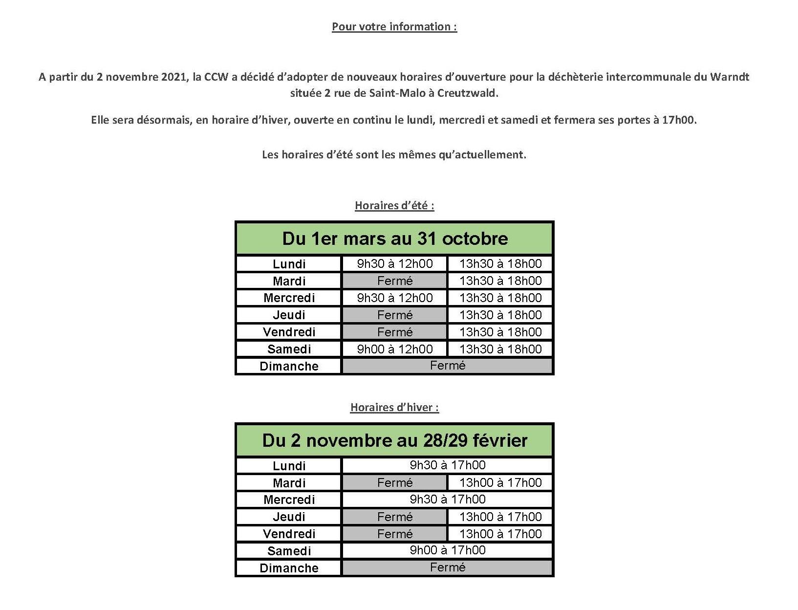 Horaires dechetterie 1